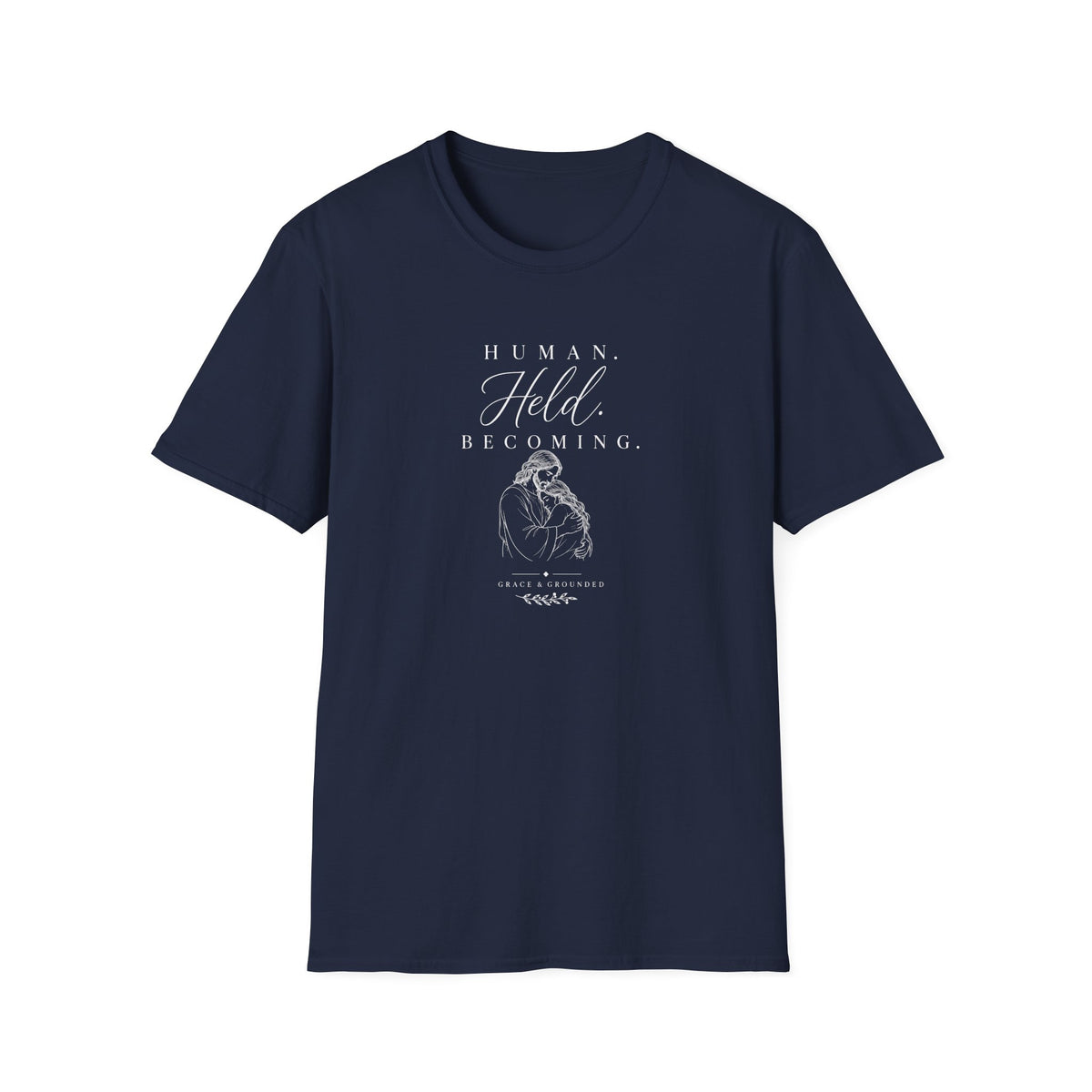 Held by Jesus: White Print T-Shirt