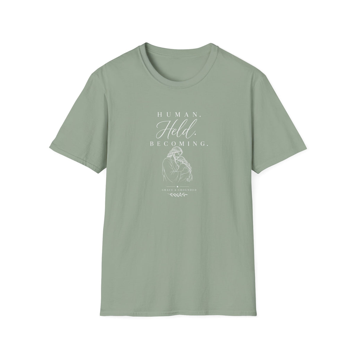 Held by Jesus: White Print T-Shirt