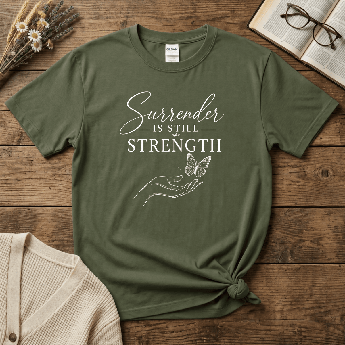 Surrender is Still Strength: White Print T-Shirt